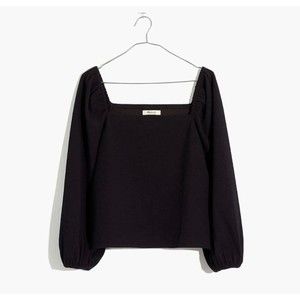 Madewell Crepe Square Neck Puff Sleeve Black Top